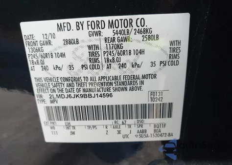 2011 Lincoln Mkx z USA, uszkodzony, nr VIN 2LMDJ6JK9BBJ14596